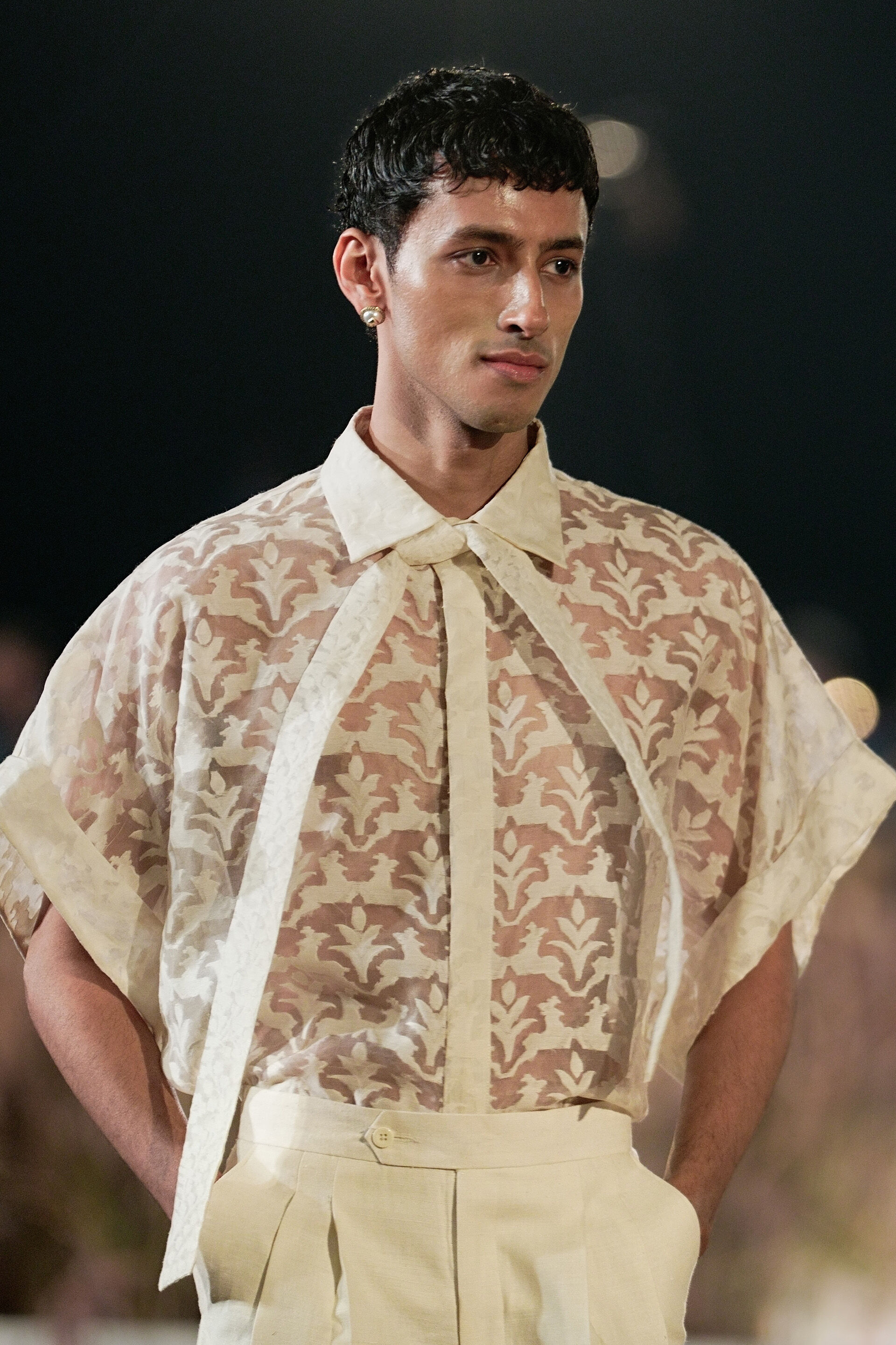 Fawn Handwoven Benarasi Silk Shirt Set - Natural, Natural, image 3